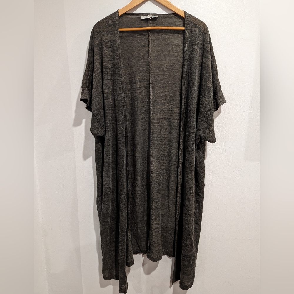 Bryn Walker 100% Linen Open Front Long Line Top Olive Green Size Small
